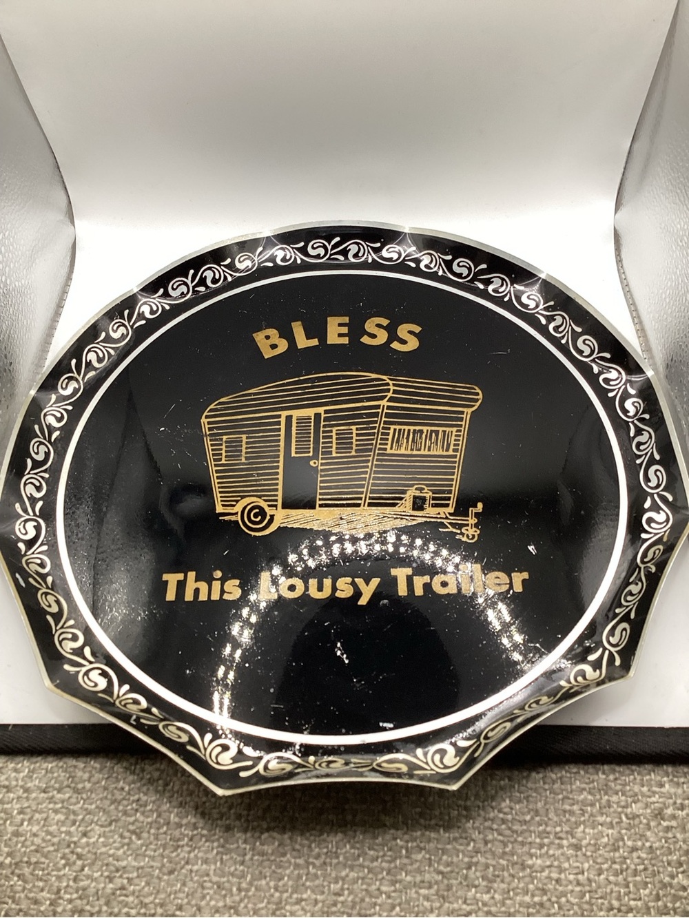 Vtg 1960s MCM "Bless This Lousy Trailer" Decorative Metal Tray